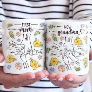 „Die Liebe einer Oma kennt keine Grenzen“ – Personalisierte Familientasse mit 3D-Reliefeffekt – Besonderes Geschenk für Mama oder Oma