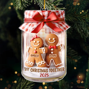 Personalisierter Acryl-Ornament „Erstes Weihnachten“ – Weihnachts- oder Hochzeitsgeschenk für Ehemann und Ehefrau, für ihn und sie – „Lebkuchenherzen vereint“