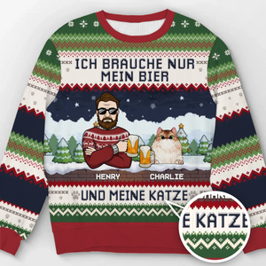 Individuell Gestaltetes Unisex Sweatshirt – Personalisierte Weihnachts- Und Geburtstagsgeschenke Für Katzenliebhaber Und Katzeneltern – Ich Brauche Nur Mein Bier Und Meine Katzen