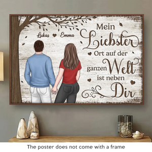 Personalisiertes Horizontales Poster – Personalisierte Hochzeitsgeschenke zum Jahrestag für Ehemann und Ehefrau, Ihn und Sie – Mein Liebster Ort Auf Der Ganzen Welt Ist Neben Dir