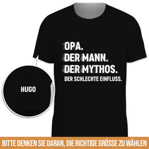 Personalisierter Unisex-T-Shirt mit Aufdruck auf dem Ärmel – Geschenk für Opa, Papa – Diese Opa gehört zu