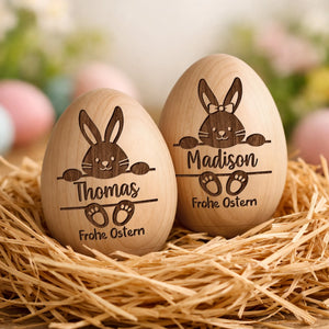 Personalisierter Eier-Shaker aus Holz – Ostergeschenk für Babys – Der Osterhase ist da