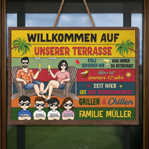 Personalisiertes Holzschild – Geschenk für Familie – Willkommen auf unserer Terrasse
