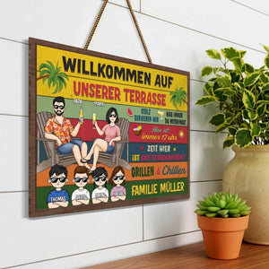 Personalisiertes Holzschild – Geschenk für Familie – Willkommen auf unserer Terrasse