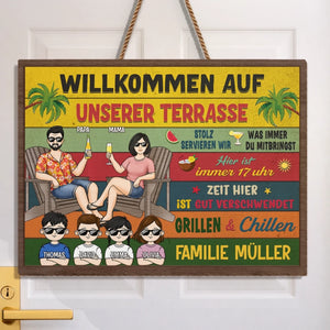Personalisiertes Holzschild – Geschenk für Familie – Willkommen auf unserer Terrasse