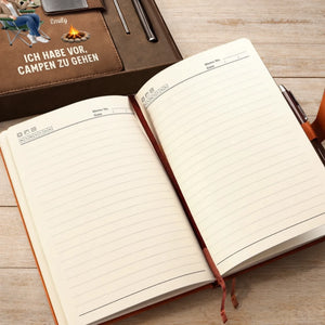 Personalisiertes Notizbuch aus PU-Leder – Geschenk Für Camper, Rentner – Endlich Zeit fürs Abenteuer