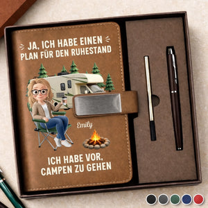 Personalisiertes Notizbuch aus PU-Leder – Geschenk Für Camper, Rentner – Endlich Zeit fürs Abenteuer