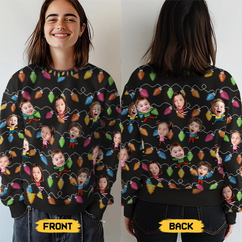 Personalisierter Ugly-Christmas-Sweatshirt mit Foto – „Feiere die Saison mit Lachen und Liebe“ – Familien-Sweatshirt – Unisex Wollpullover – Weihnachtsgeschenk für Familienmitglieder