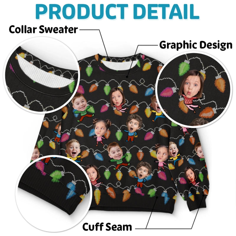 Personalisierter Ugly-Christmas-Sweatshirt mit Foto – „Feiere die Saison mit Lachen und Liebe“ – Familien-Sweatshirt – Unisex Wollpullover – Weihnachtsgeschenk für Familienmitglieder