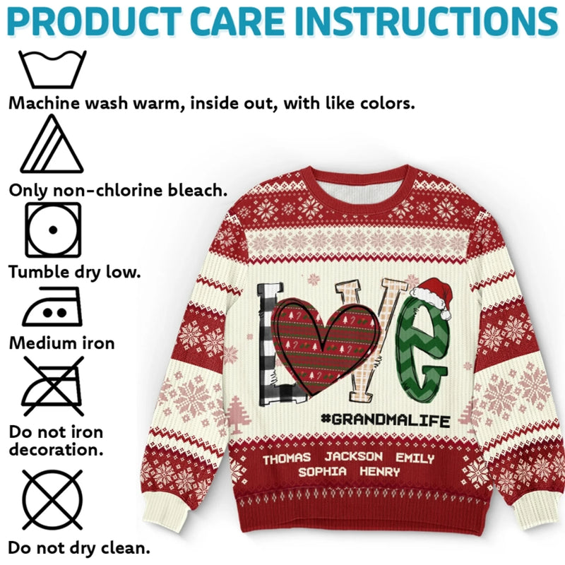 Warme Pullover und Omas Liebe sind das perfekte Duo – Personalisierter Ugly-Christmas-Sweatshirt für die Familie – Unisex Wollpullover – Weihnachtsgeschenk für Oma