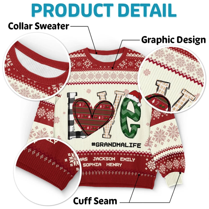Warme Pullover und Omas Liebe sind das perfekte Duo – Personalisierter Ugly-Christmas-Sweatshirt für die Familie – Unisex Wollpullover – Weihnachtsgeschenk für Oma