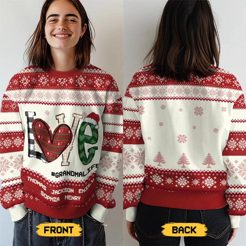 Warme Pullover und Omas Liebe sind das perfekte Duo – Personalisierter Ugly-Christmas-Sweatshirt für die Familie – Unisex Wollpullover – Weihnachtsgeschenk für Oma