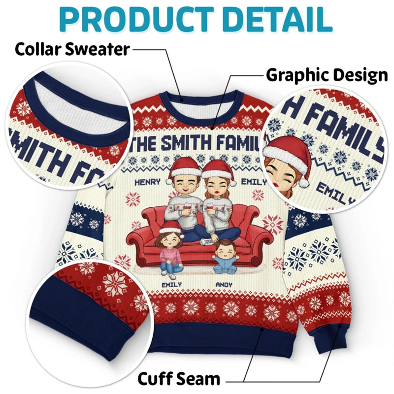 Zuhause ist, wo Familie und Haustiere Freude bringen – Personalisierter Ugly-Christmas-Sweatshirt für Familie – Unisex Wollpullover – Weihnachtsgeschenk für Familienmitglieder, Tierbesitzer und Tierliebhaber