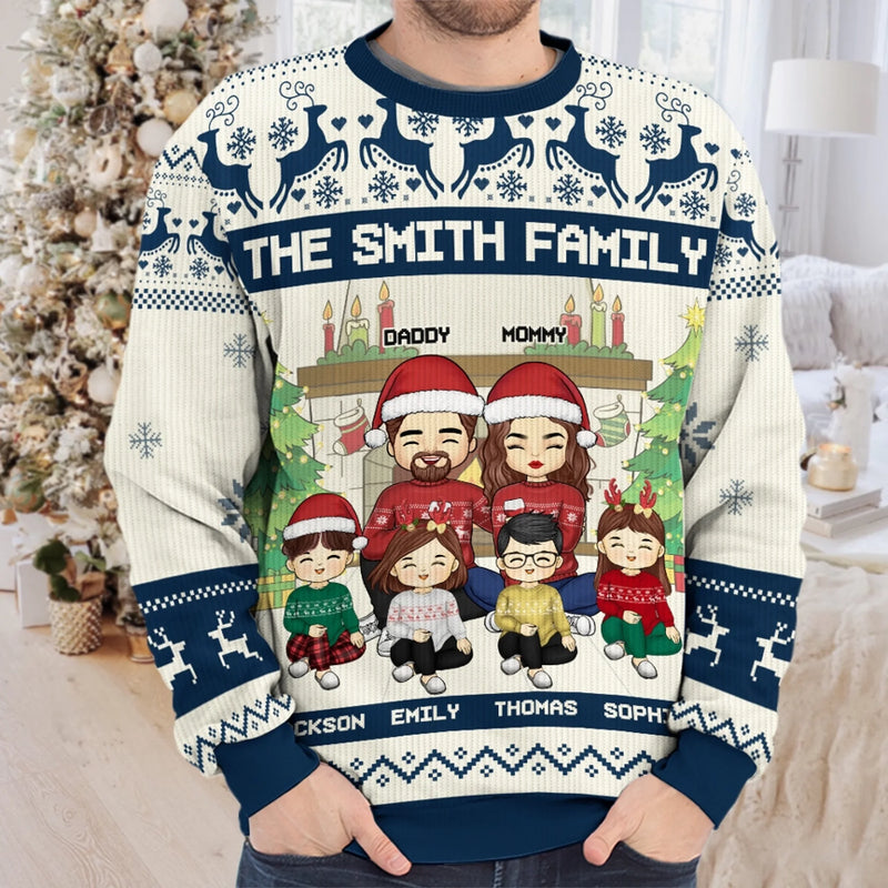 Von Zuhause zu Zuhause – Personalisierter Ugly-Christmas-Sweatshirt für die Familie – Unisex Wollpullover – Weihnachtsgeschenk für Familienmitglieder