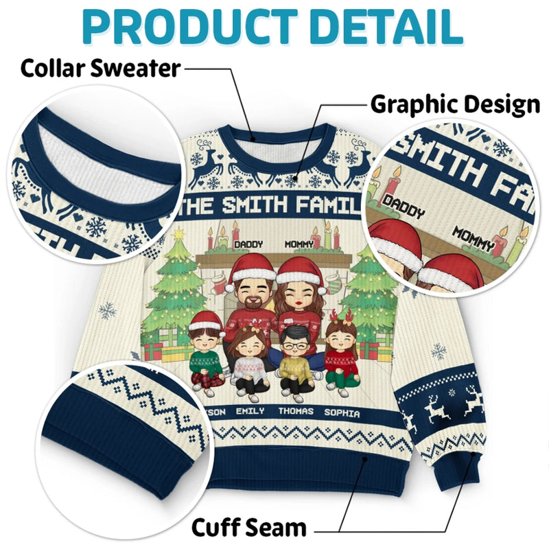 Von Zuhause zu Zuhause – Personalisierter Ugly-Christmas-Sweatshirt für die Familie – Unisex Wollpullover – Weihnachtsgeschenk für Familienmitglieder