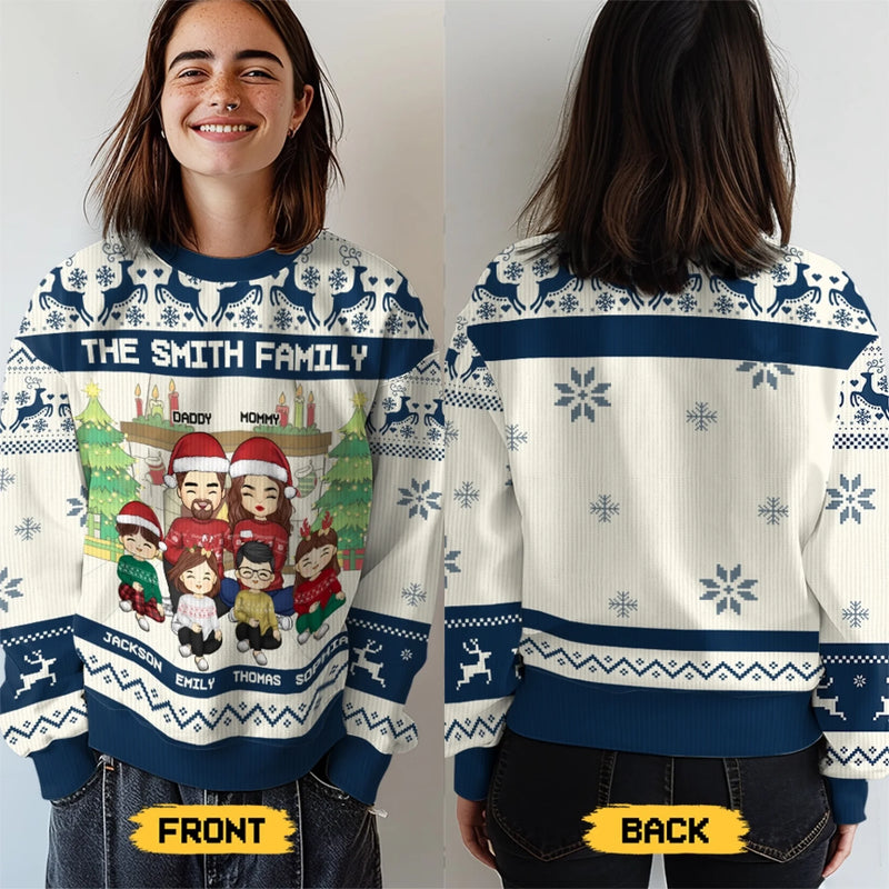 Von Zuhause zu Zuhause – Personalisierter Ugly-Christmas-Sweatshirt für die Familie – Unisex Wollpullover – Weihnachtsgeschenk für Familienmitglieder