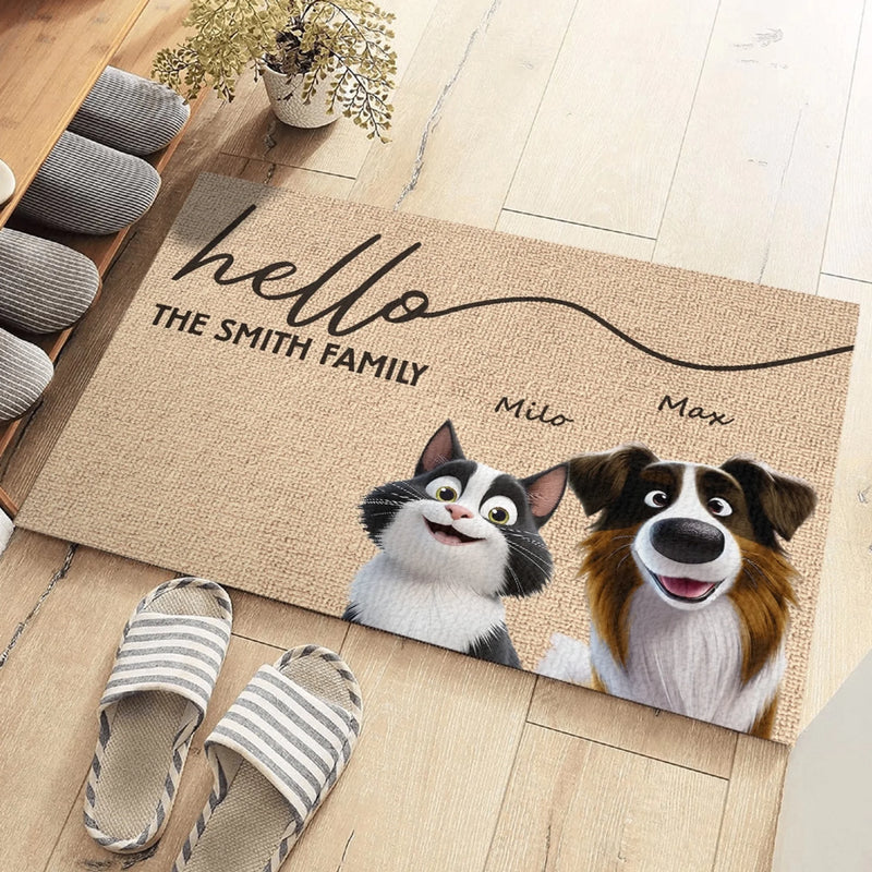 Unser süßes Zuhause – Personalisierte Hunde- & Katzen-Fußmatte – Individuelle Wohnkultur – Einweihungsgeschenk für Tierbesitzer und Tierliebhaber