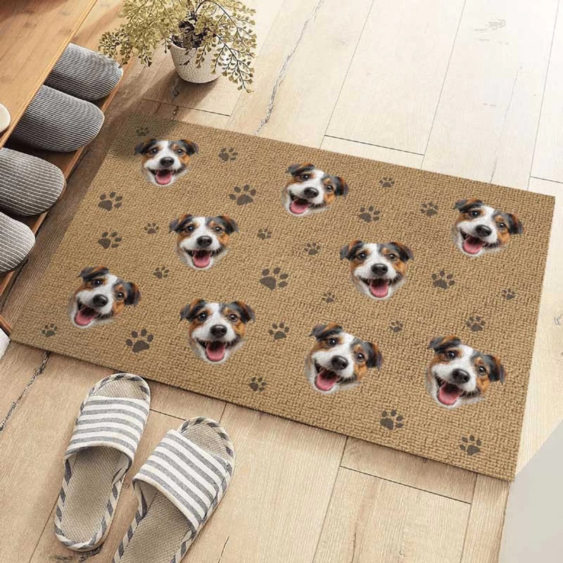 Personalisierte Fußmatte mit Foto – „Kleine Pfoten, große Träume“ – Individuelle Wohnkultur für Hunde- & Katzenliebhaber – Einweihungsgeschenk für Tierbesitzer und Tierfreunde