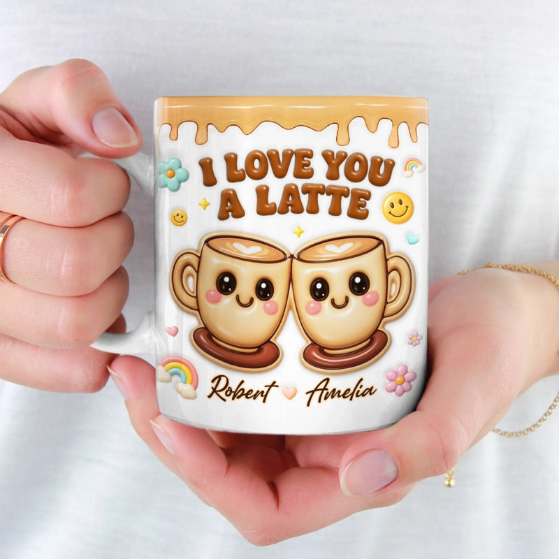 Personalisierte Tasse mit 3D-Reliefeffekt – Individuelles Hochzeits- oder Jubiläumsgeschenk für Ehemann und Ehefrau, für ihn und sie – Aufdruck „I Love You A Latte“