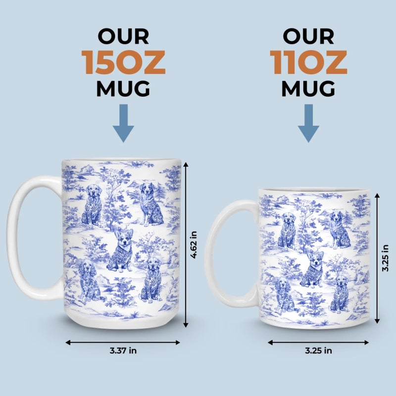 Personalisierte Tasse – Individuelles Geburtstagsgeschenk für Hundeliebhaber, Hundemama und Hundepapa – „Genieße mit Stil, belle im Blau“