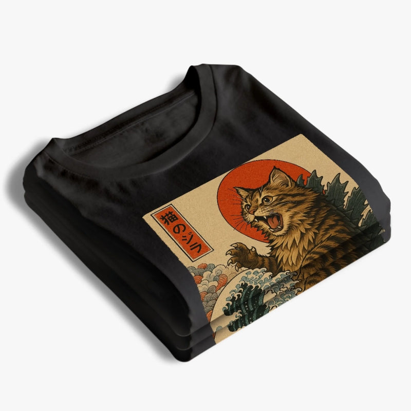 Personalisierte Foto-T-Shirts (Unisex & Premium) und Hoodie – Geburtstagsgeschenke für Hunde- & Katzenliebhaber, Hundemamas & -papas, Katzenbesitzer – „Meowzilla erhebt sich“