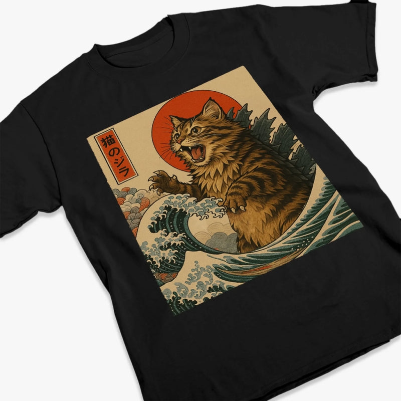Personalisierte Foto-T-Shirts (Unisex & Premium) und Hoodie – Geburtstagsgeschenke für Hunde- & Katzenliebhaber, Hundemamas & -papas, Katzenbesitzer – „Meowzilla erhebt sich“