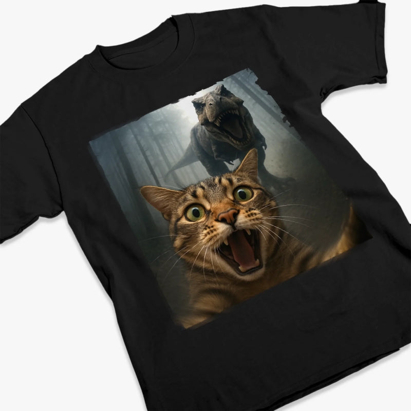 Personalisierte Foto-T-Shirts (Unisex & Premium) und Hoodie – Geburtstagsgeschenke für Hunde- & Katzenliebhaber, Hundemamas & -papas, Katzenbesitzer – „Leben im Dino-Gefahren-Style“