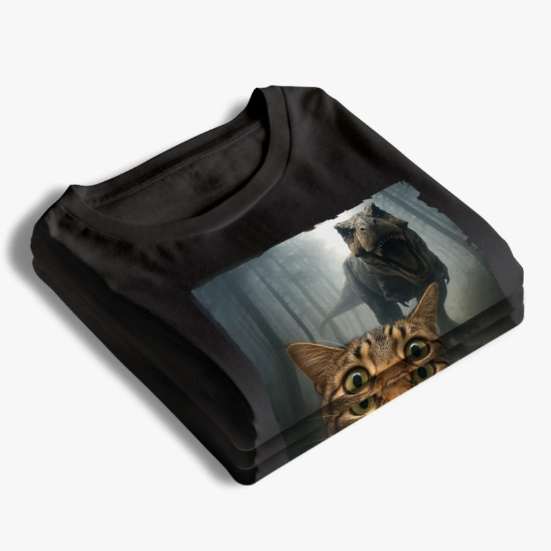 Personalisierte Foto-T-Shirts (Unisex & Premium) und Hoodie – Geburtstagsgeschenke für Hunde- & Katzenliebhaber, Hundemamas & -papas, Katzenbesitzer – „Leben im Dino-Gefahren-Style“