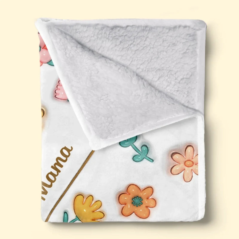 Finger verbunden mit Liebe – Personalisierte Familien-Decke mit 3D-Effektdruck – Muttertagsgeschenk, Geschenk für Mama oder Oma