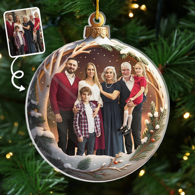 Personalisierter Foto-Acryl-Ornament – Weihnachts- oder Geburtstagsgeschenk für Mama, Papa, Bruder, Schwester und Kinder – „Familie macht Weihnachten magisch“