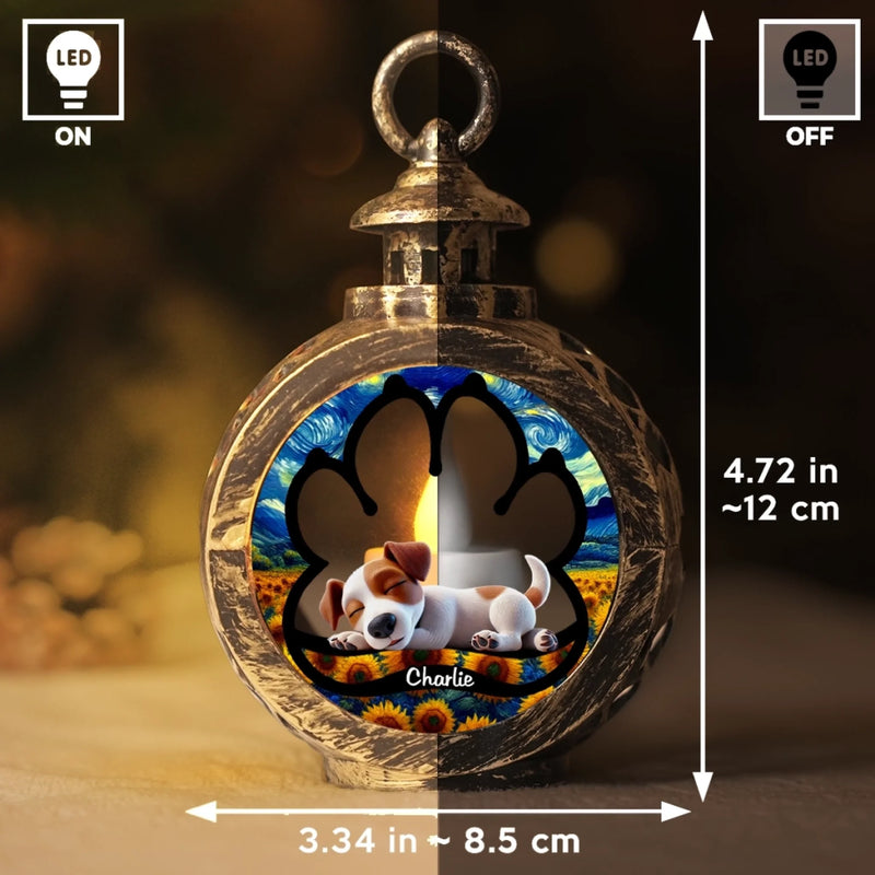 Personalisierter Laternen-Ornament mit Kerzenlicht – Weihnachtliches Erinnerungs- und Gedenkgeschenk für Hunde – „Pfotenabdrücke leben in unseren Herzen“