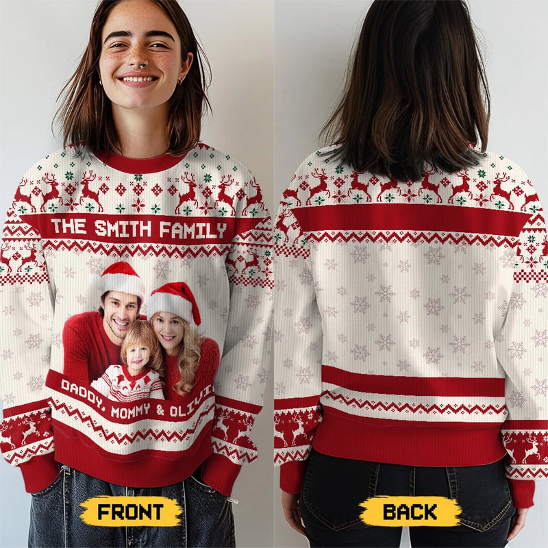 Unisex Ugly-Sweatshirt mit personalisiertem Foto – Weihnachts- oder Geburtstagsgeschenk für Mama, Papa und Kinder – „Die Menschen tragen, die man am meisten liebt“