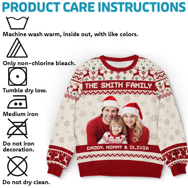 Unisex Ugly-Sweatshirt mit personalisiertem Foto – Weihnachts- oder Geburtstagsgeschenk für Mama, Papa und Kinder – „Die Menschen tragen, die man am meisten liebt“