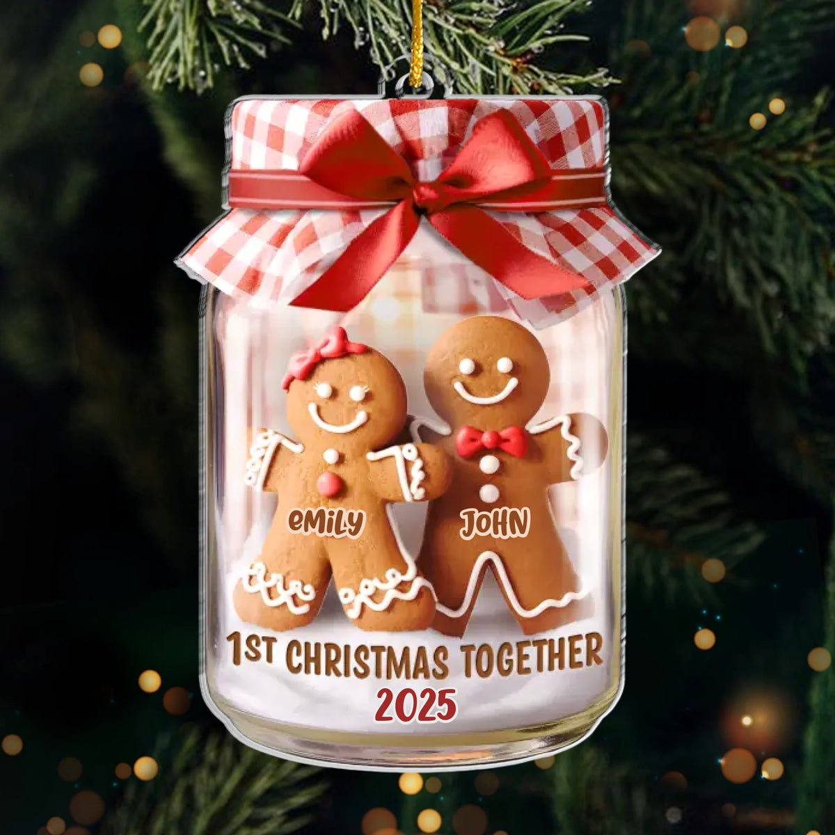 Personalisierter Acryl-Ornament „Erstes Weihnachten“ – Weihnachts- oder Hochzeitsgeschenk für Ehemann und Ehefrau, für ihn und sie – „Lebkuchenherzen vereint“