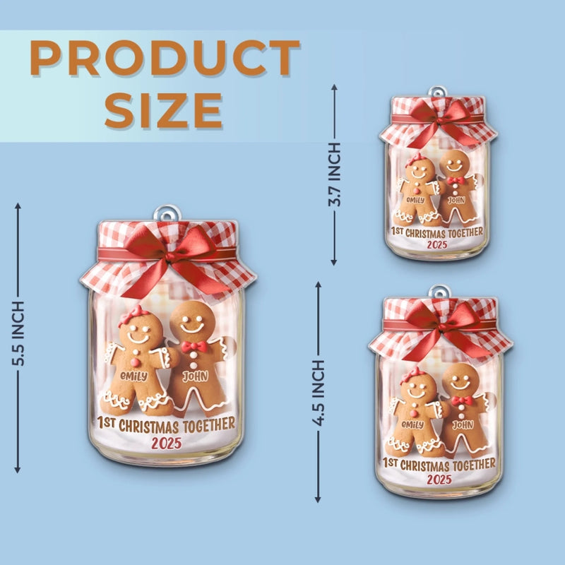Personalisierter Acryl-Ornament „Erstes Weihnachten“ – Weihnachts- oder Hochzeitsgeschenk für Ehemann und Ehefrau, für ihn und sie – „Lebkuchenherzen vereint“