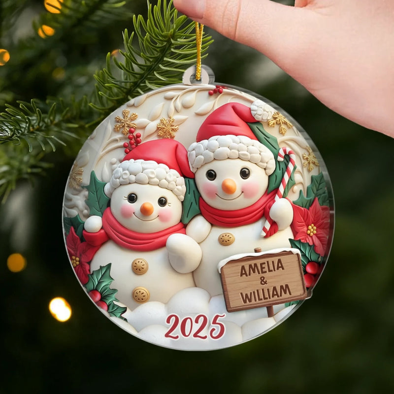 Personalisierter Schneemann-Acryl-Ornament – Weihnachts- oder Hochzeitsgeschenk für Ehemann und Ehefrau, für ihn und sie – „Schneepaar, Schneeliebe“