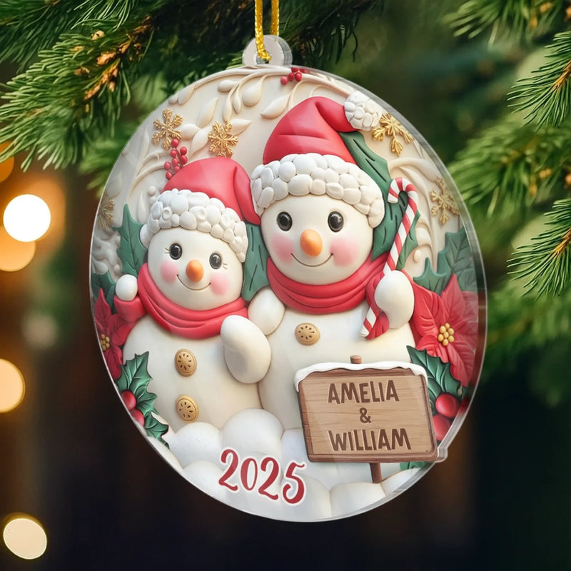 Personalisierter Schneemann-Acryl-Ornament – Weihnachts- oder Hochzeitsgeschenk für Ehemann und Ehefrau, für ihn und sie – „Schneepaar, Schneeliebe“