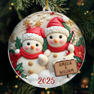 Personalisierter Schneemann-Acryl-Ornament – Weihnachts- oder Hochzeitsgeschenk für Ehemann und Ehefrau, für ihn und sie – „Schneepaar, Schneeliebe“
