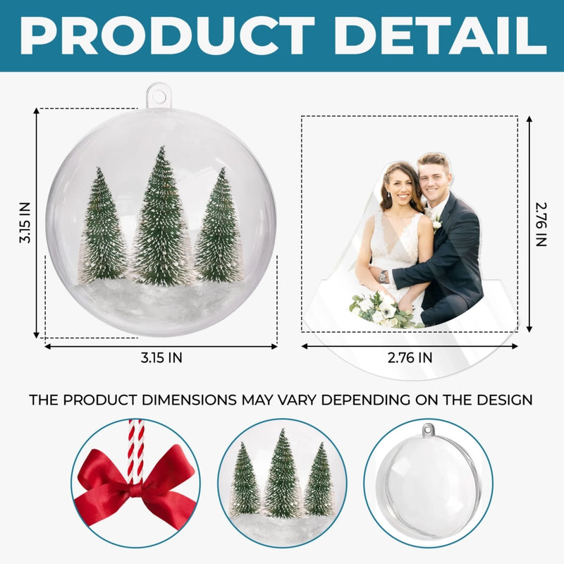 Personalisierte 3D-Acrylkugel mit Foto – Weihnachts- oder Hochzeitsgeschenk zum Jubiläum für Ehemann und Ehefrau, für ihn und sie – „Hochzeitsträume in einer Schneekugel“
