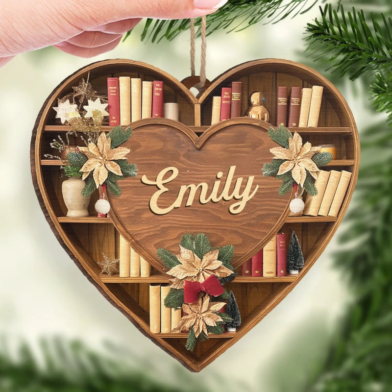 Personalisierter Holz-Ornament – Weihnachtsgeschenk für Bücherliebhaber, Leseratten und Vielleser – „Die Haltbarkeit der Liebe“