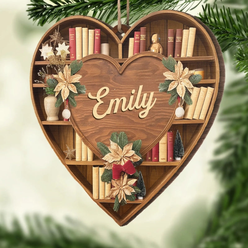 Personalisierter Holz-Ornament – Weihnachtsgeschenk für Bücherliebhaber, Leseratten und Vielleser – „Die Haltbarkeit der Liebe“