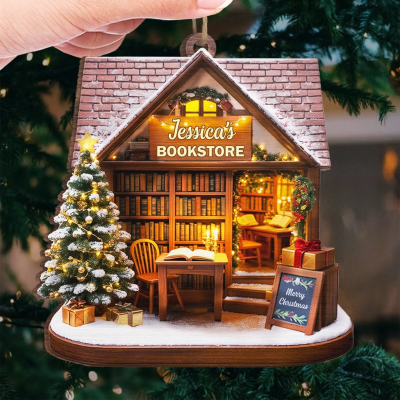 Personalisierter Holz-Ornament – Weihnachtsgeschenk für Bücherliebhaber, Leseratten und Vielleser – „Der Weihnachts­traum eines Bücherliebhabers“