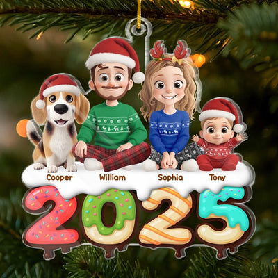 Personalisierter Acryl-Ornament – Weihnachts- oder Geburtstagsgeschenk für Familie sowie Hunde- und Katzenliebhaber – „Unsere Familie, für immer“