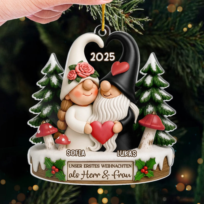 Personalisiertes Acryl-Ornament – Jubiläums-, Weihnachts- & Hochzeitsgeschenke für Ehemann & Ehefrau – Liebe kennt keine Gnome-Grenzen