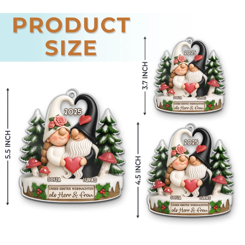 Personalisiertes Acryl-Ornament – Jubiläums-, Weihnachts- & Hochzeitsgeschenke für Ehemann & Ehefrau – Liebe kennt keine Gnome-Grenzen