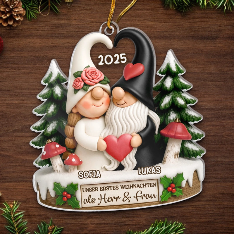 Personalisiertes Acryl-Ornament – Jubiläums-, Weihnachts- & Hochzeitsgeschenke für Ehemann & Ehefrau – Liebe kennt keine Gnome-Grenzen
