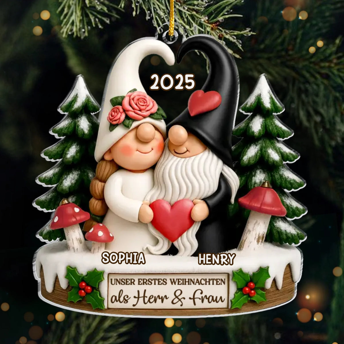 Personalisiertes Acryl-Ornament – Jubiläums-, Weihnachts- & Hochzeitsgeschenke für Ehemann & Ehefrau – Liebe kennt keine Gnome-Grenzen