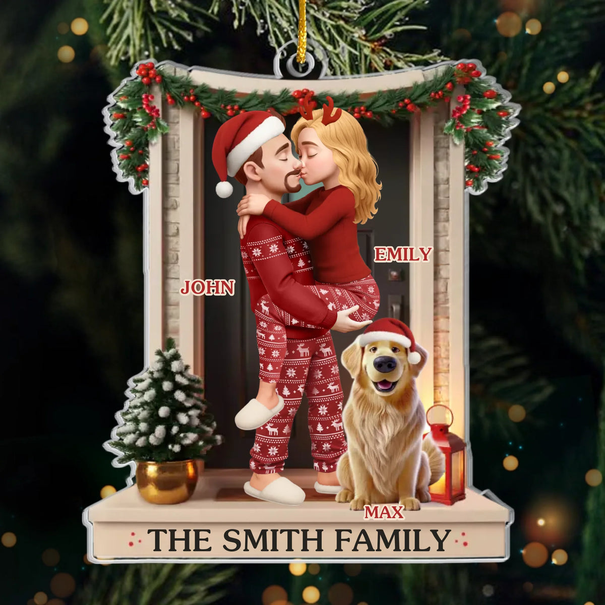 Benutzerdefiniertes Acryl-Ornament – Personalisierte Jubiläums-, Weihnachts- und Hochzeitsgeschenke für Ehemann und Ehefrau, Hundepapa und Hundemama – Liebe an der Haustür