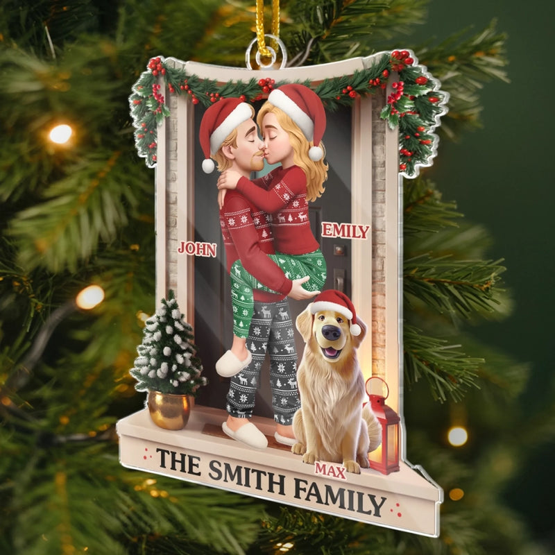 Benutzerdefiniertes Acryl-Ornament – Personalisierte Jubiläums-, Weihnachts- und Hochzeitsgeschenke für Ehemann und Ehefrau, Hundepapa und Hundemama – Liebe an der Haustür