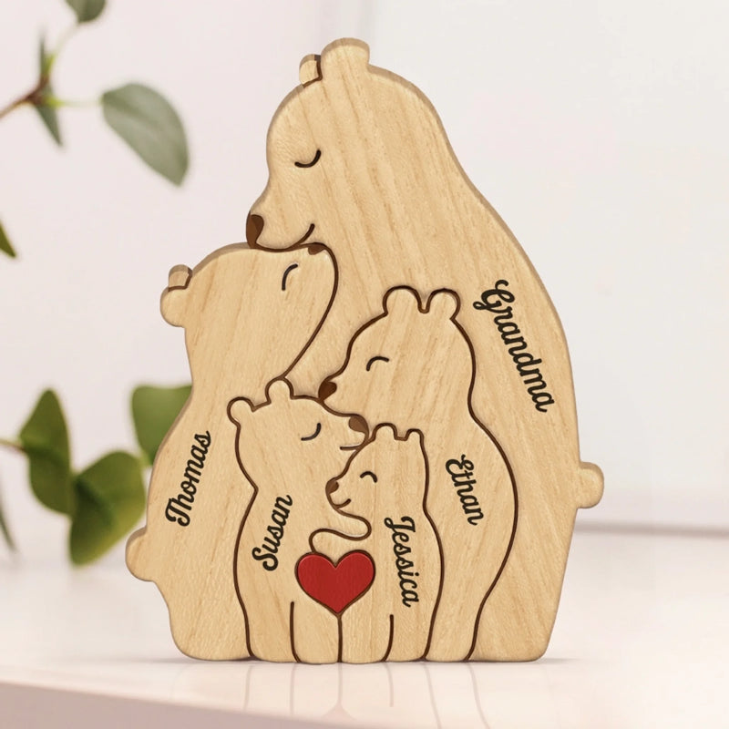 Die Liebe einer Oma ist für immer – Personalisiertes, individuelles Holzpuzzle in Bärenform für die Familie – Holzschnitzereien für Haustiere, Tischdekoration aus Holzskulpturen, geschnitztes Holzdekor – Geschenk für Mama, Oma